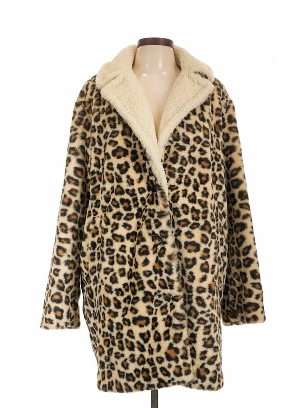 GAP Leopard Faux Fur Teddy Coat - Cream & Black - Picture 2 of 4